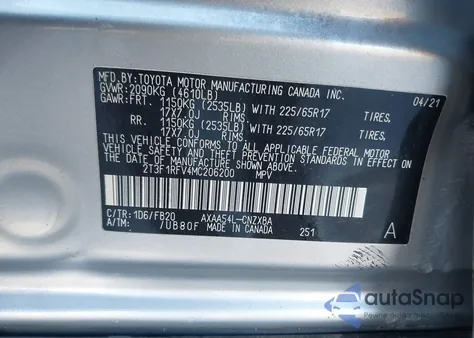 2021 Toyota Rav4 Le from USA, damaged, VIN 2T3F1RFV4MC206200